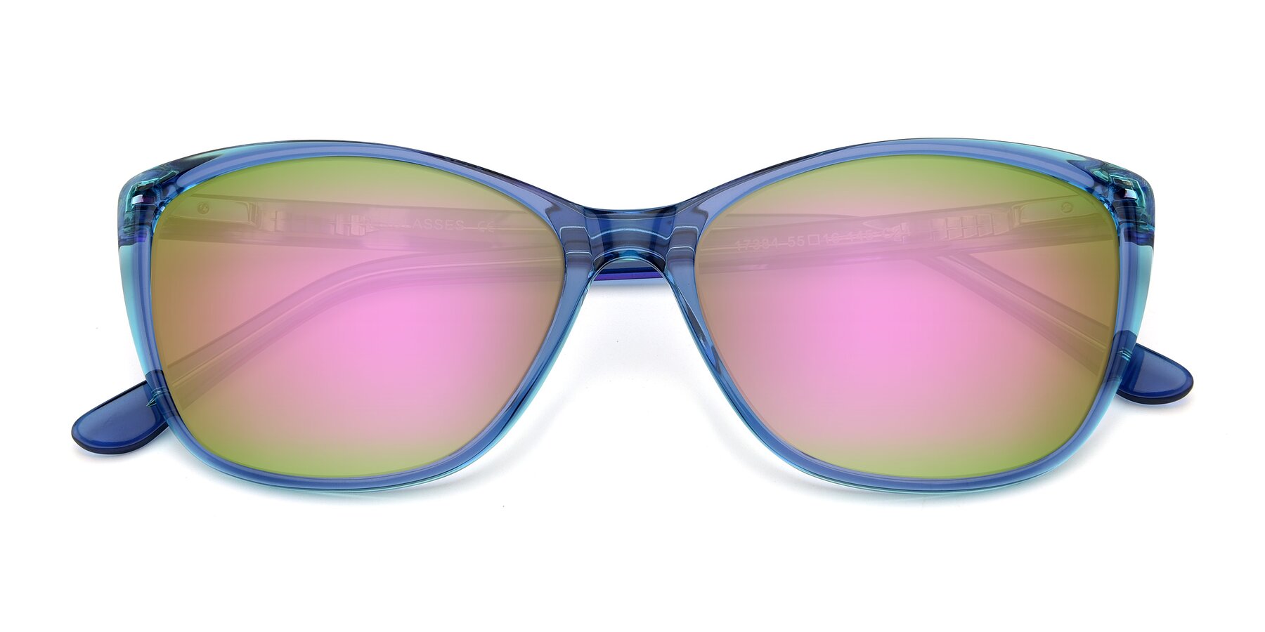 Folded Front of 17384 in Transparent Blue with Pink Mirrored Lenses