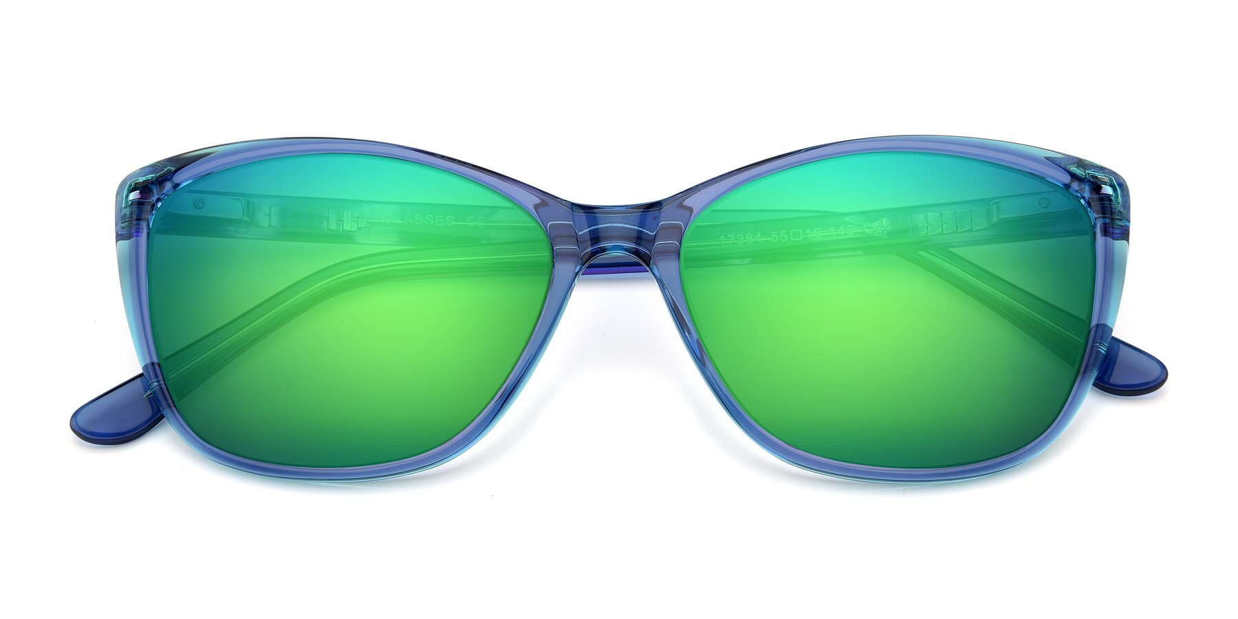 Folded Front of 17384 in Transparent Blue with Green Mirrored Lenses