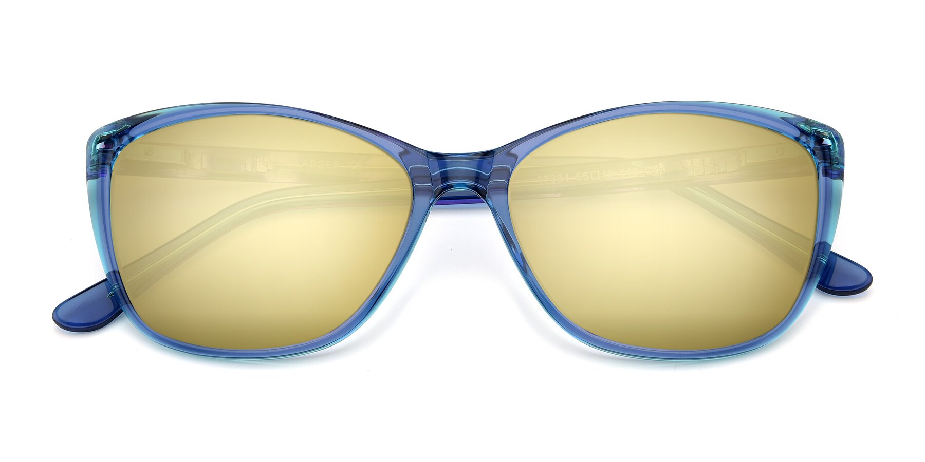 Folded Front of 17384 in Transparent Blue with Gold Mirrored Lenses