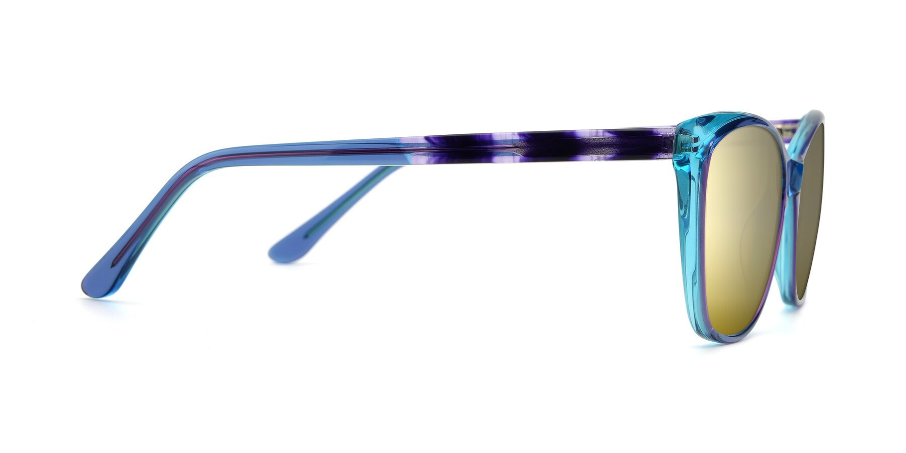 Side of 17384 in Transparent Blue with Gold Mirrored Lenses