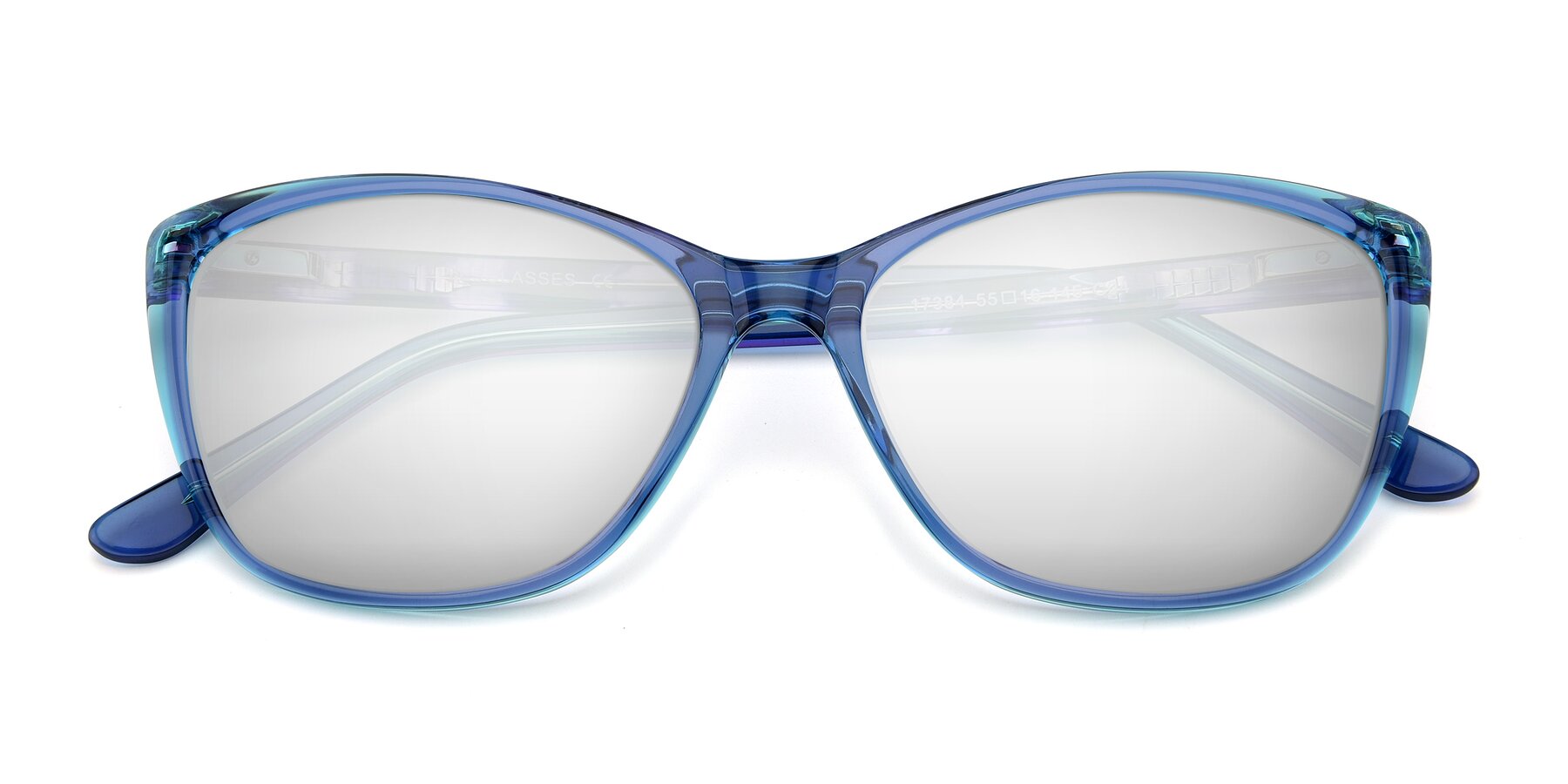 Folded Front of 17384 in Transparent Blue with Silver Mirrored Lenses