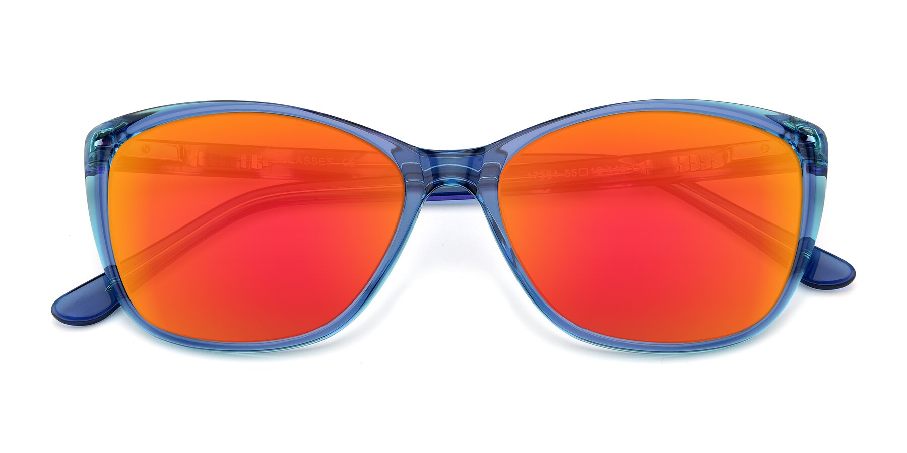 Folded Front of 17384 in Transparent Blue with Red Gold Mirrored Lenses