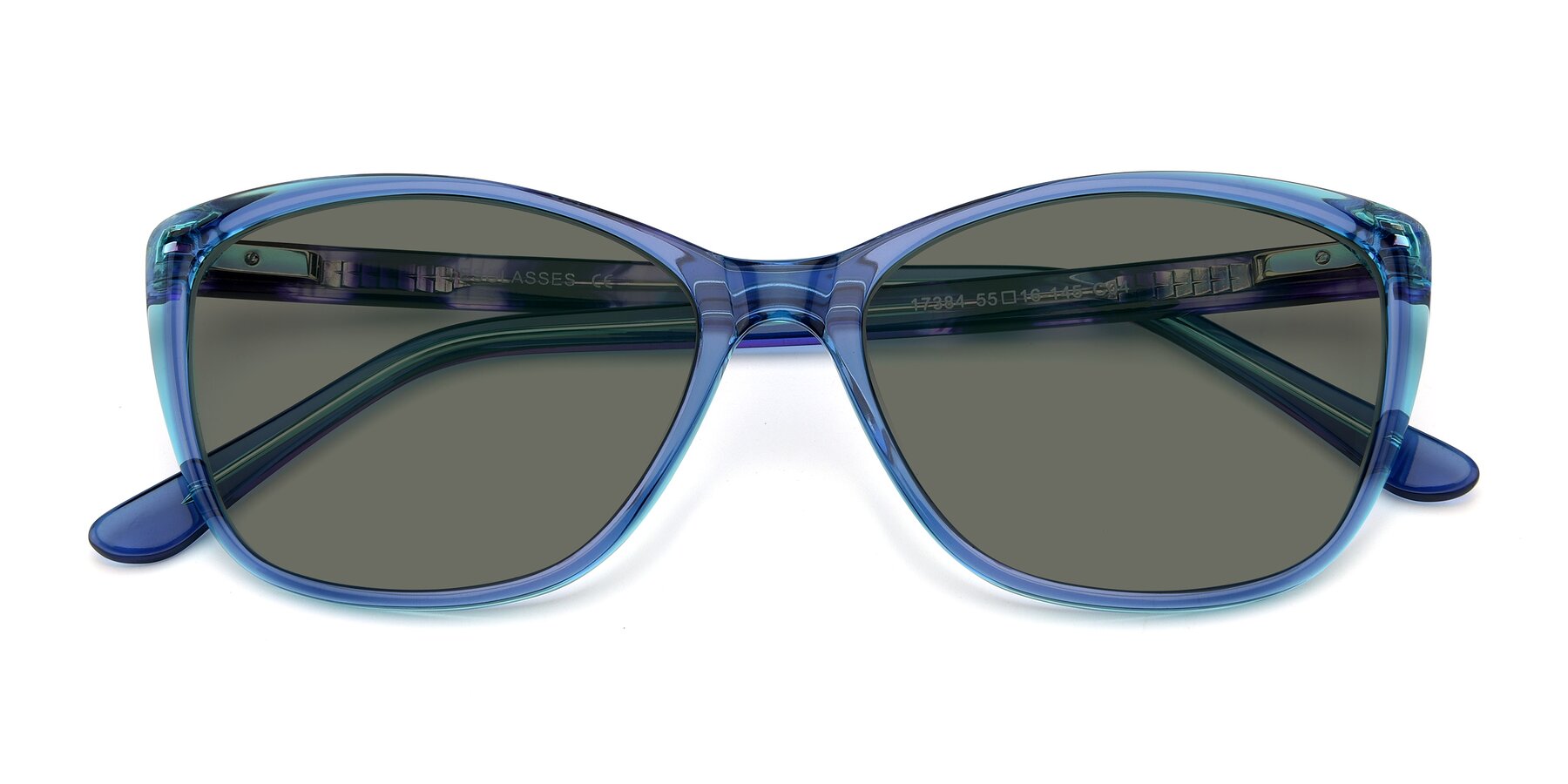 Folded Front of 17384 in Transparent Blue with Gray Polarized Lenses