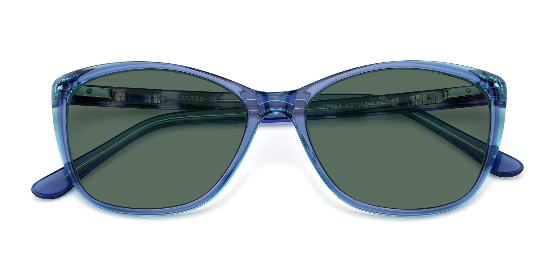 Folded Front of 17384 in Transparent Blue with Green Polarized Lenses