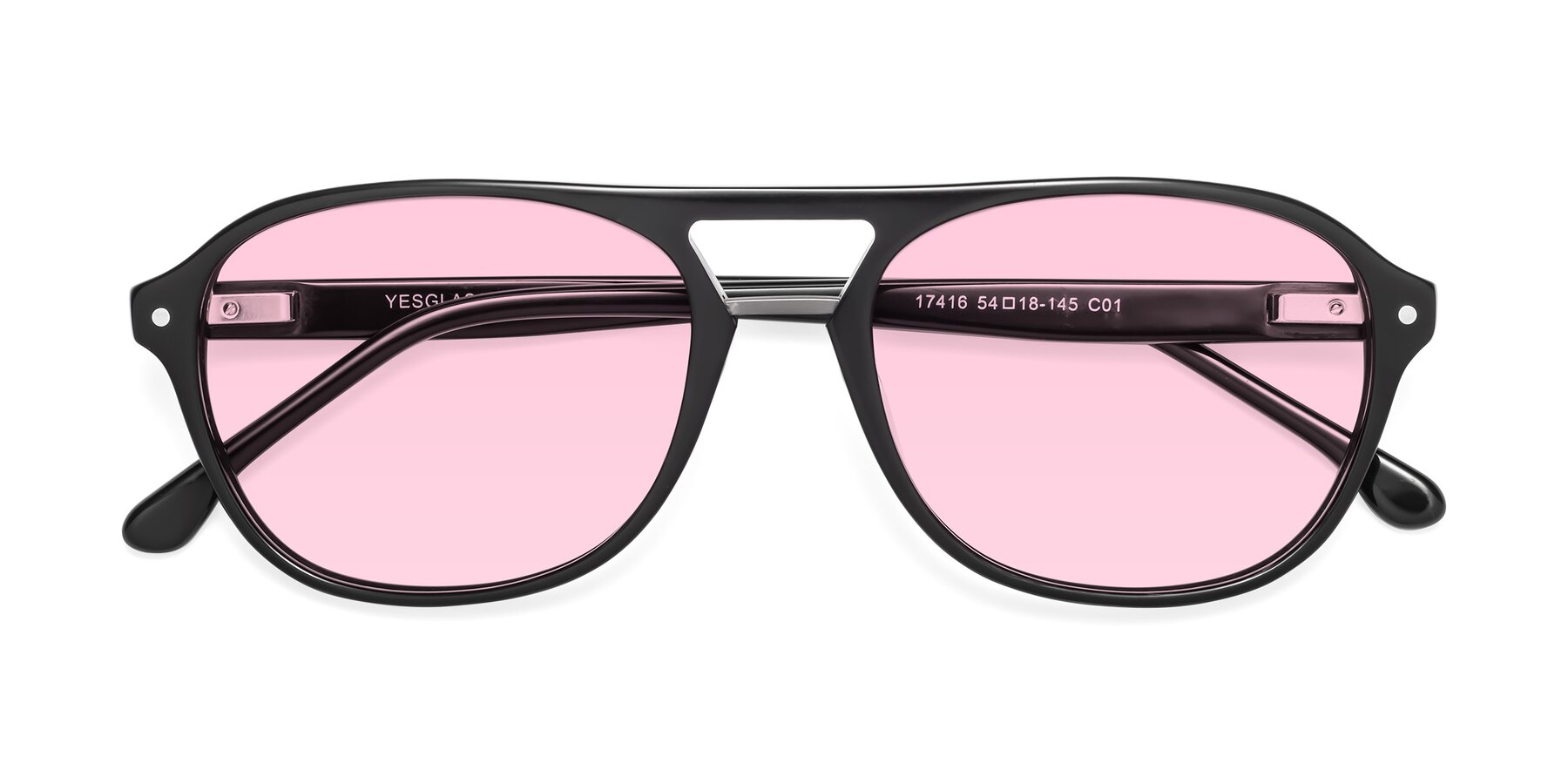 Folded Front of 17416 in Black with Light Pink Tinted Lenses