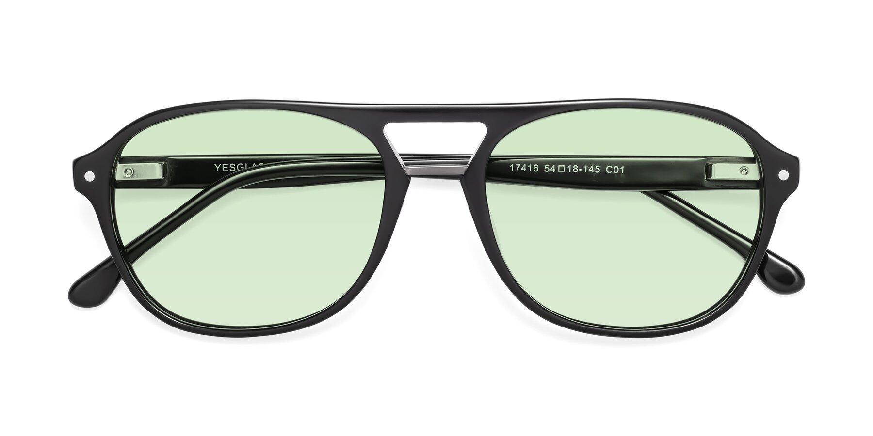 Folded Front of 17416 in Black with Light Green Tinted Lenses