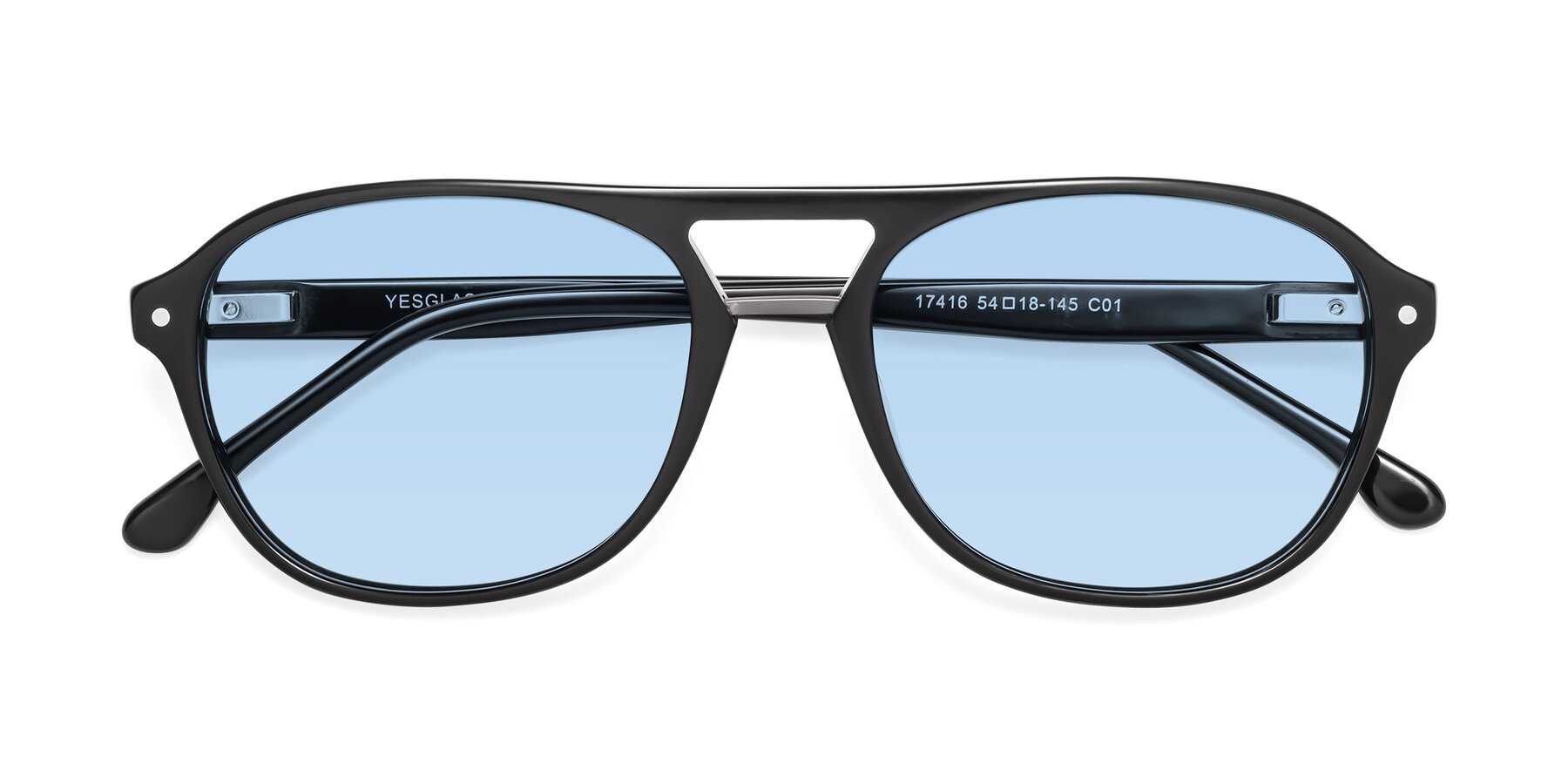 Folded Front of 17416 in Black with Light Blue Tinted Lenses