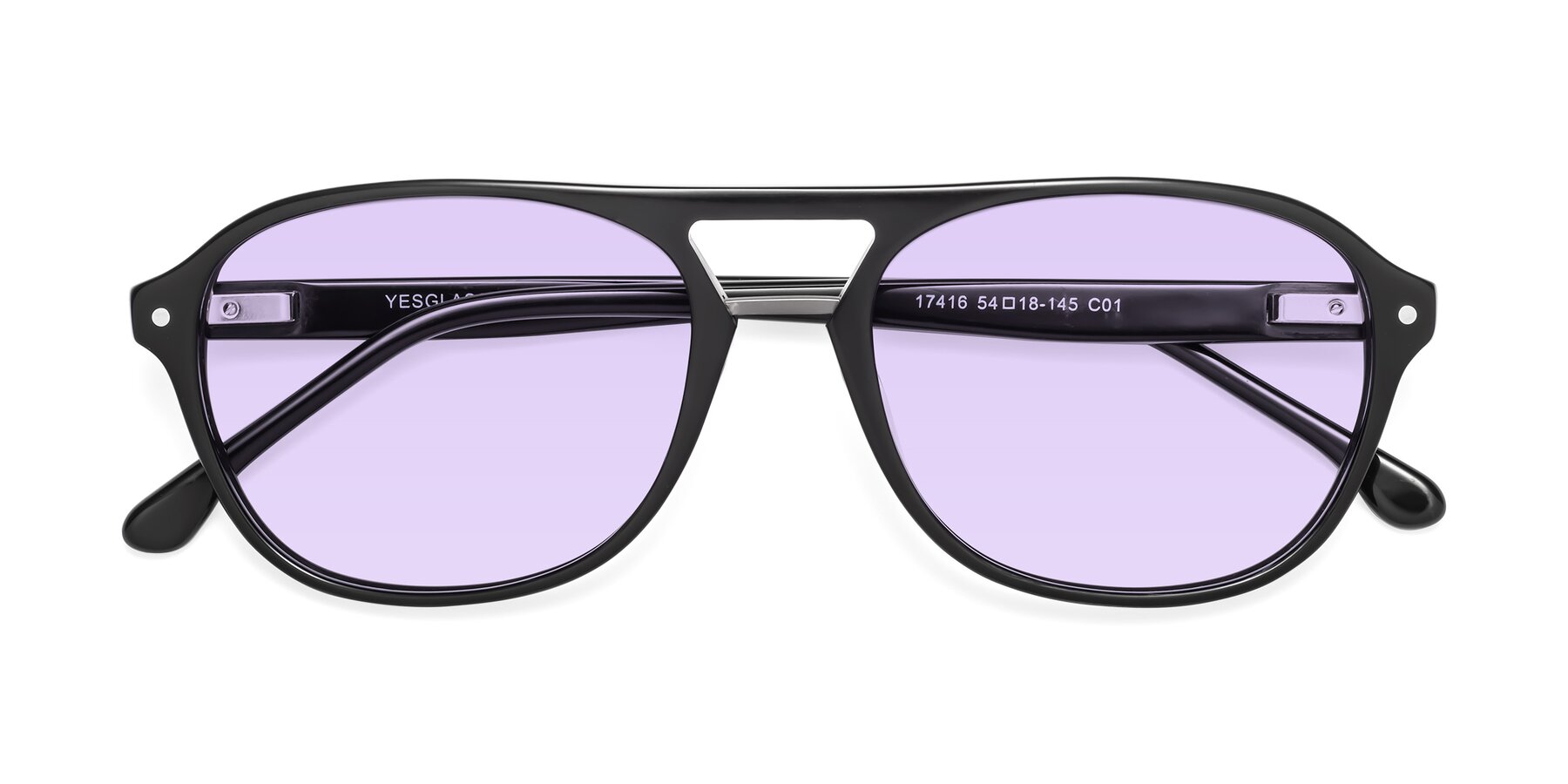 Folded Front of 17416 in Black with Light Purple Tinted Lenses