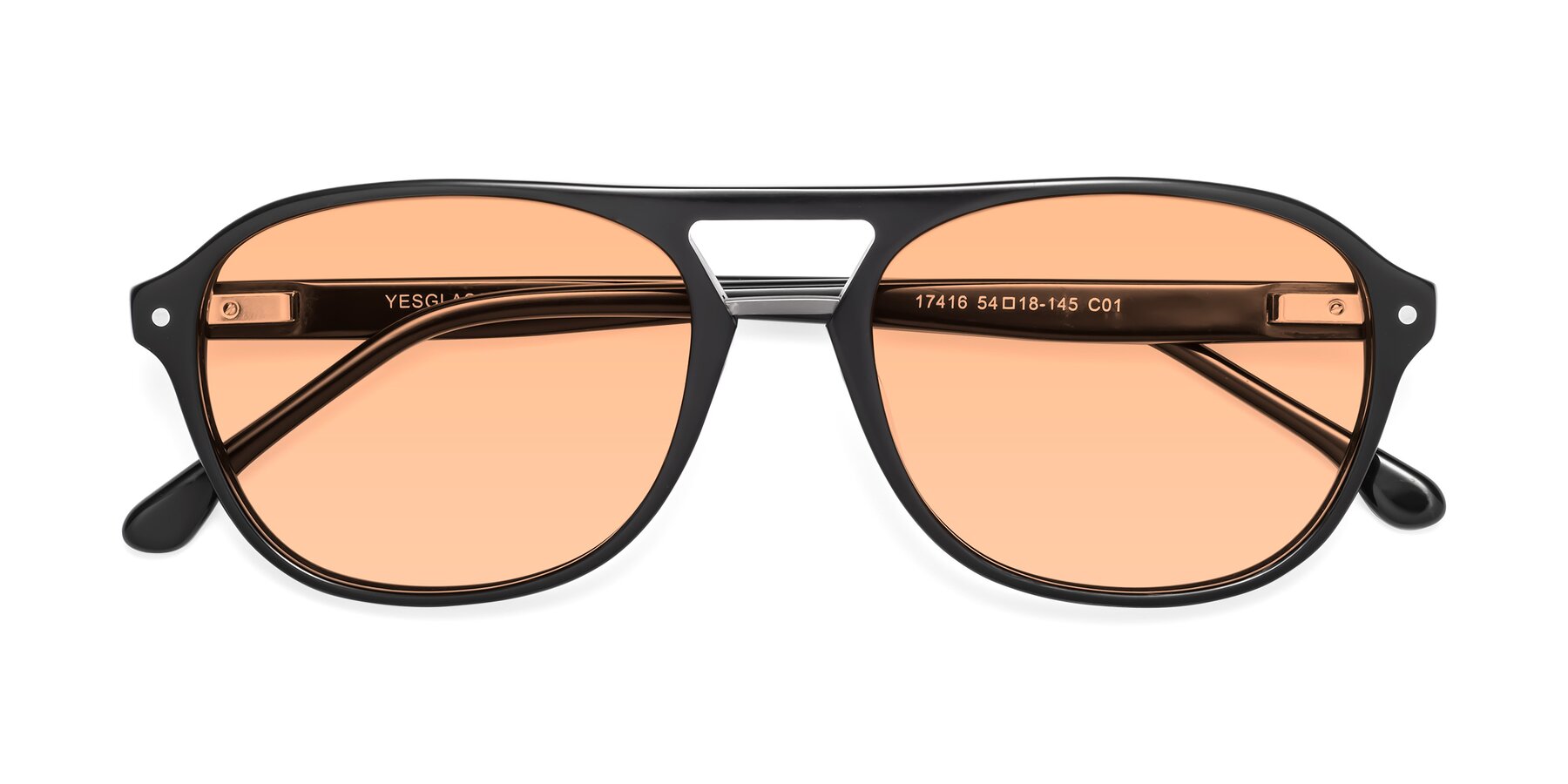 Folded Front of 17416 in Black with Light Orange Tinted Lenses