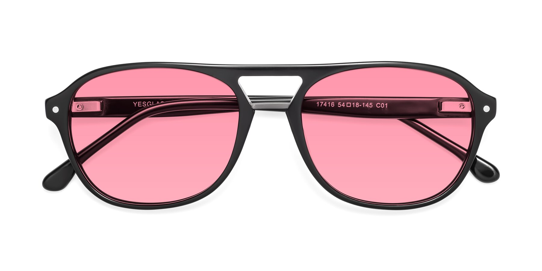 Folded Front of 17416 in Black with Pink Tinted Lenses
