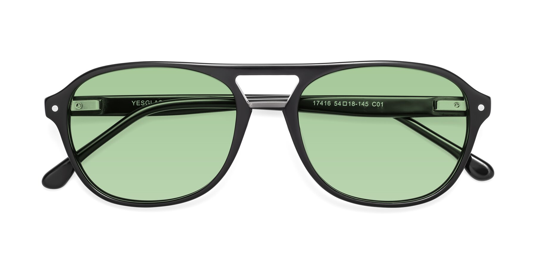 Folded Front of 17416 in Black with Medium Green Tinted Lenses
