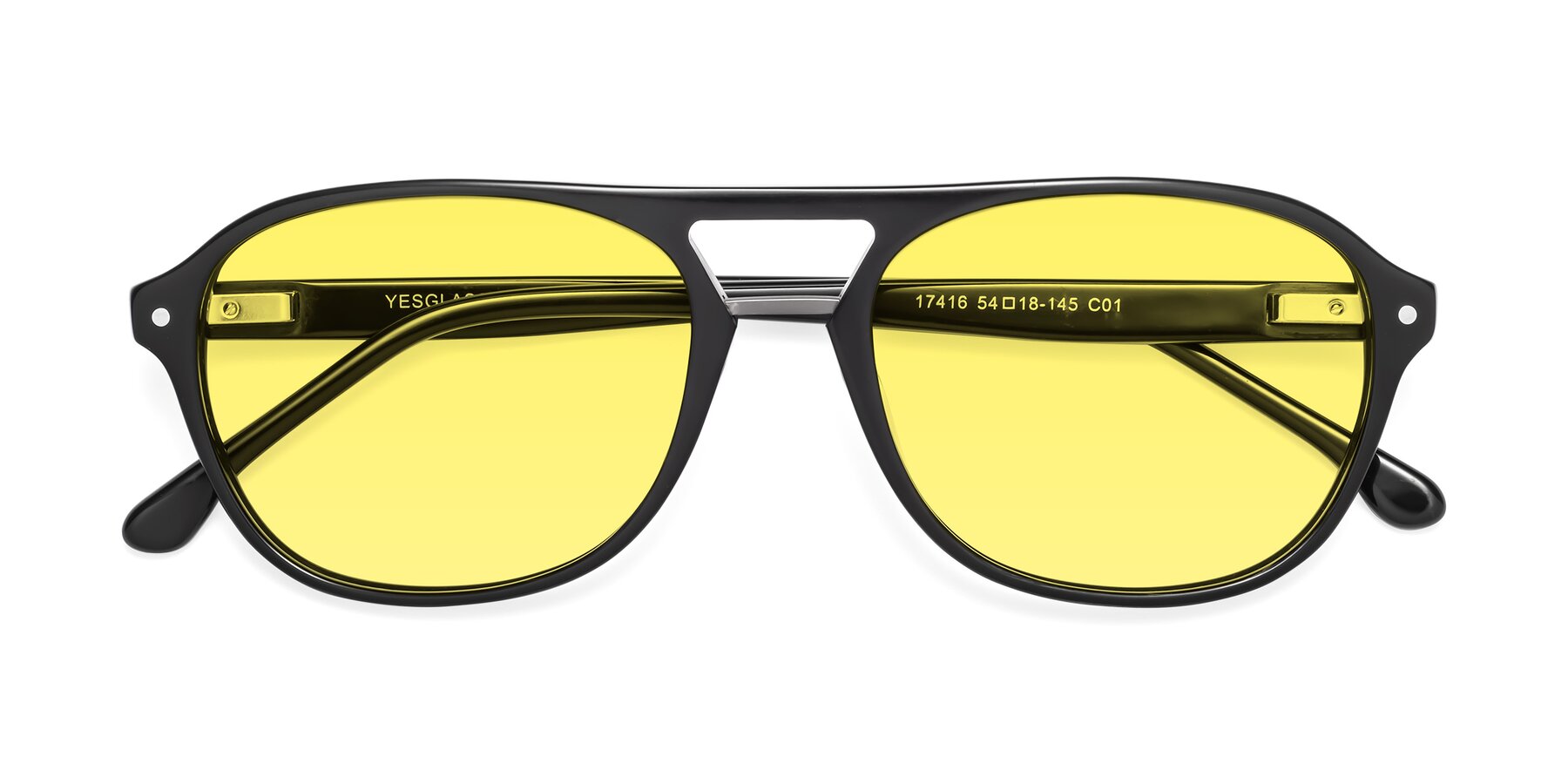 Folded Front of 17416 in Black with Medium Yellow Tinted Lenses