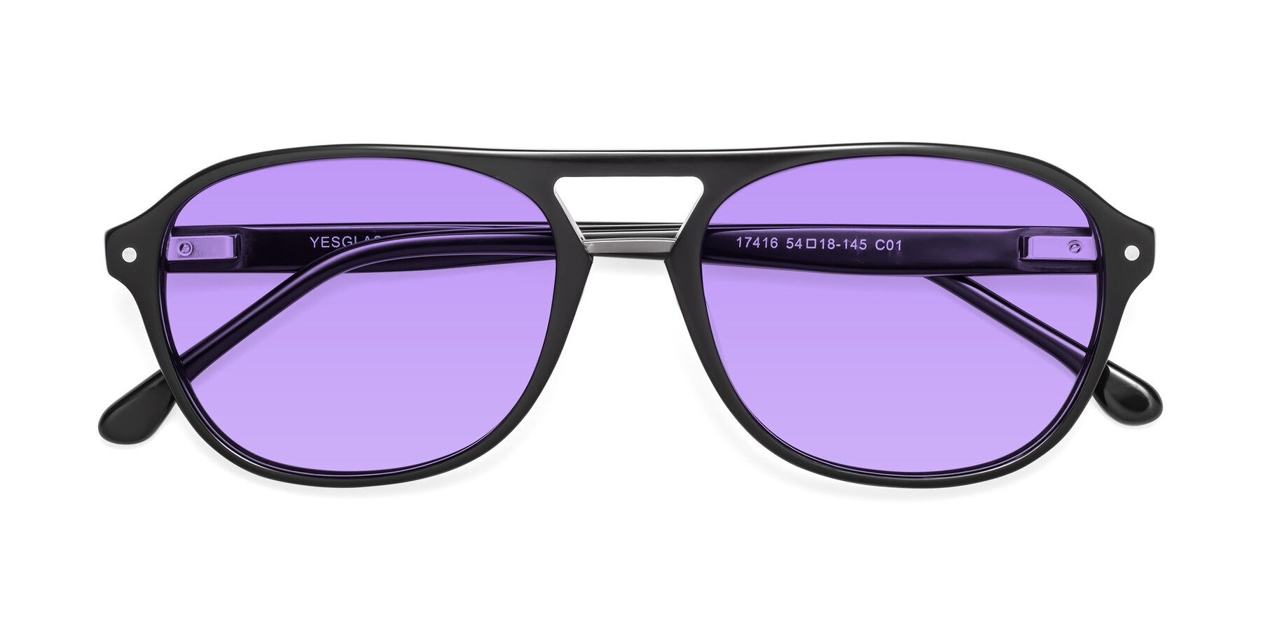 Folded Front of 17416 in Black with Medium Purple Tinted Lenses