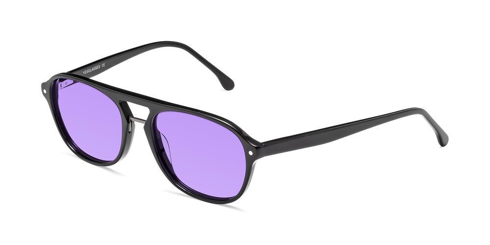 Black Grandpa Acetate Aviator Tinted Sunglasses With Medium Purple Sunwear Lenses 17416