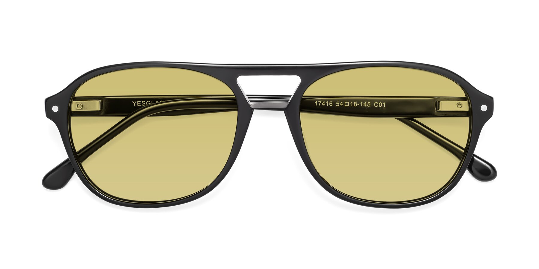 Folded Front of 17416 in Black with Medium Champagne Tinted Lenses
