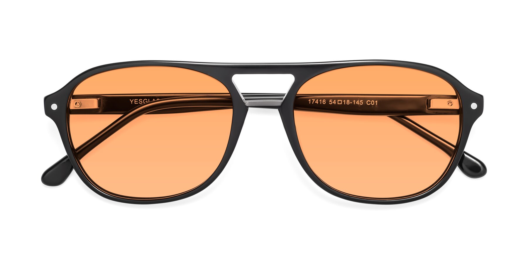 Folded Front of 17416 in Black with Medium Orange Tinted Lenses
