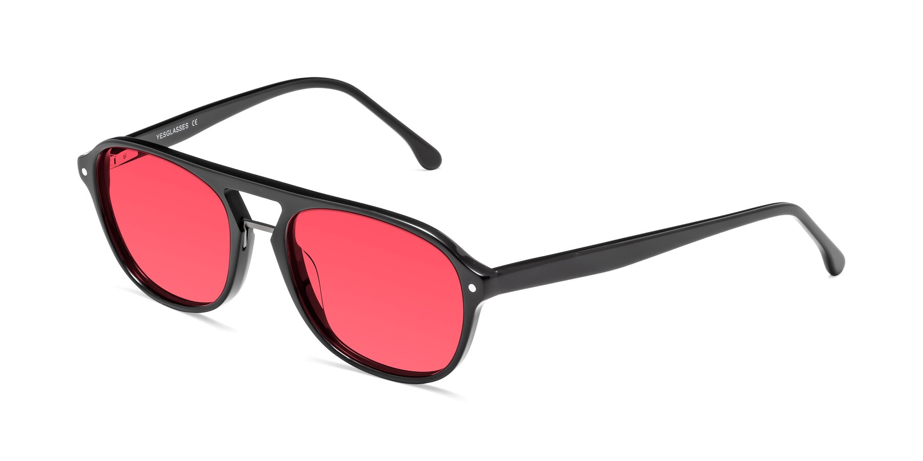 Panter type fjende Black Grandpa Acetate Aviator Tinted Sunglasses with Red Sunwear Lenses -  17416