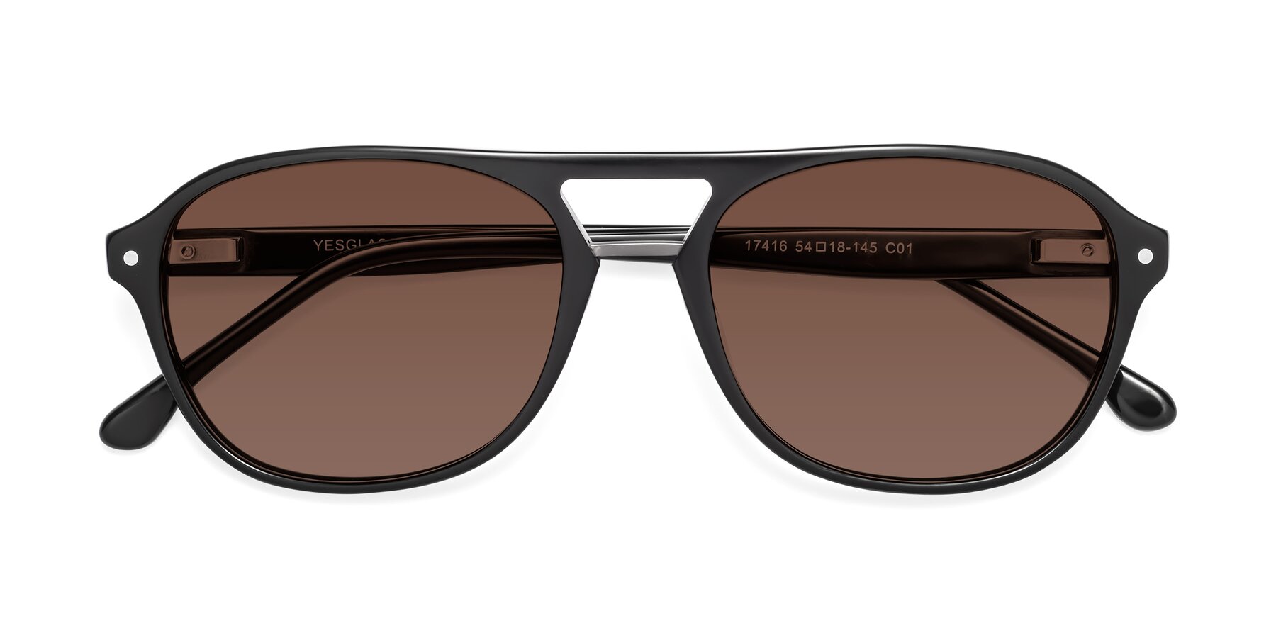 Black Grandpa Acetate Aviator Tinted Sunglasses with Brown Sunwear ...