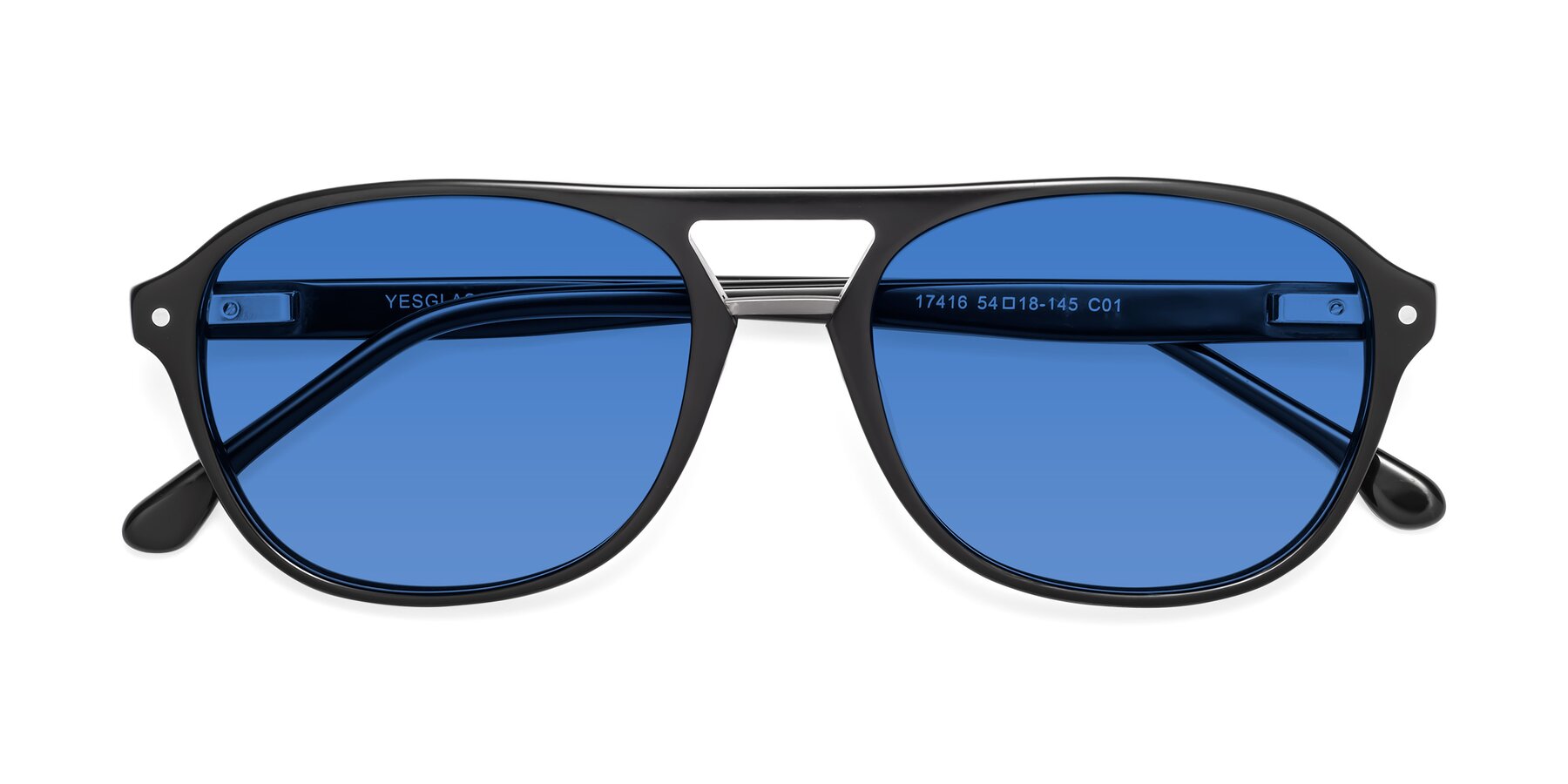 Folded Front of 17416 in Black with Blue Tinted Lenses