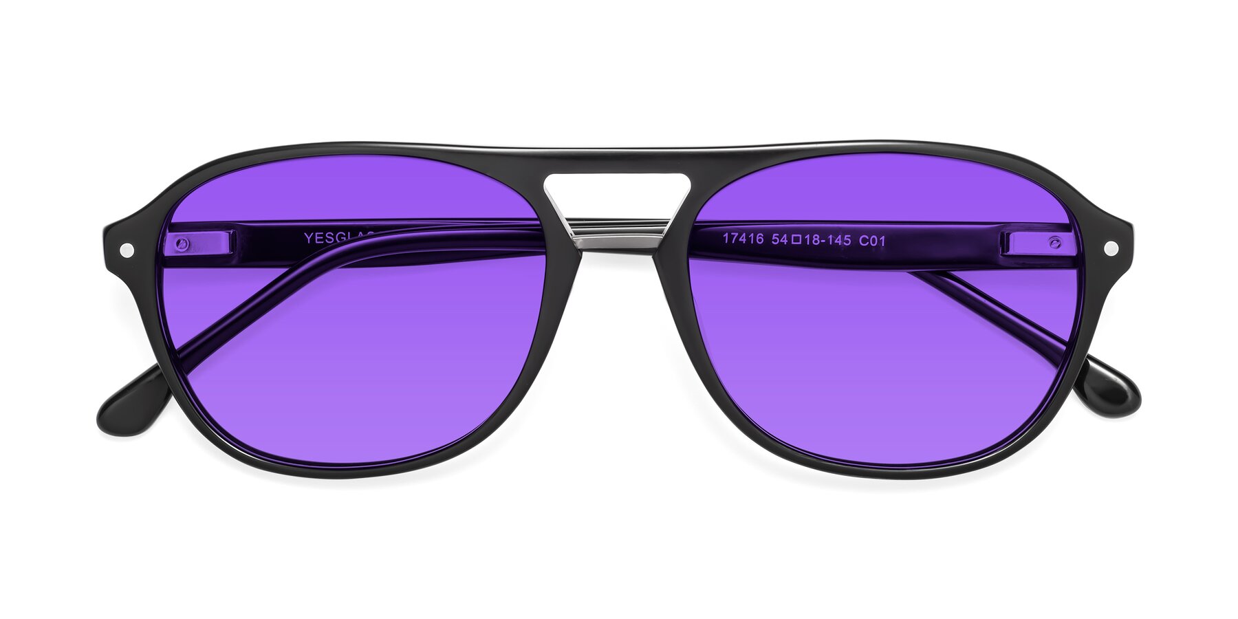 Folded Front of 17416 in Black with Purple Tinted Lenses
