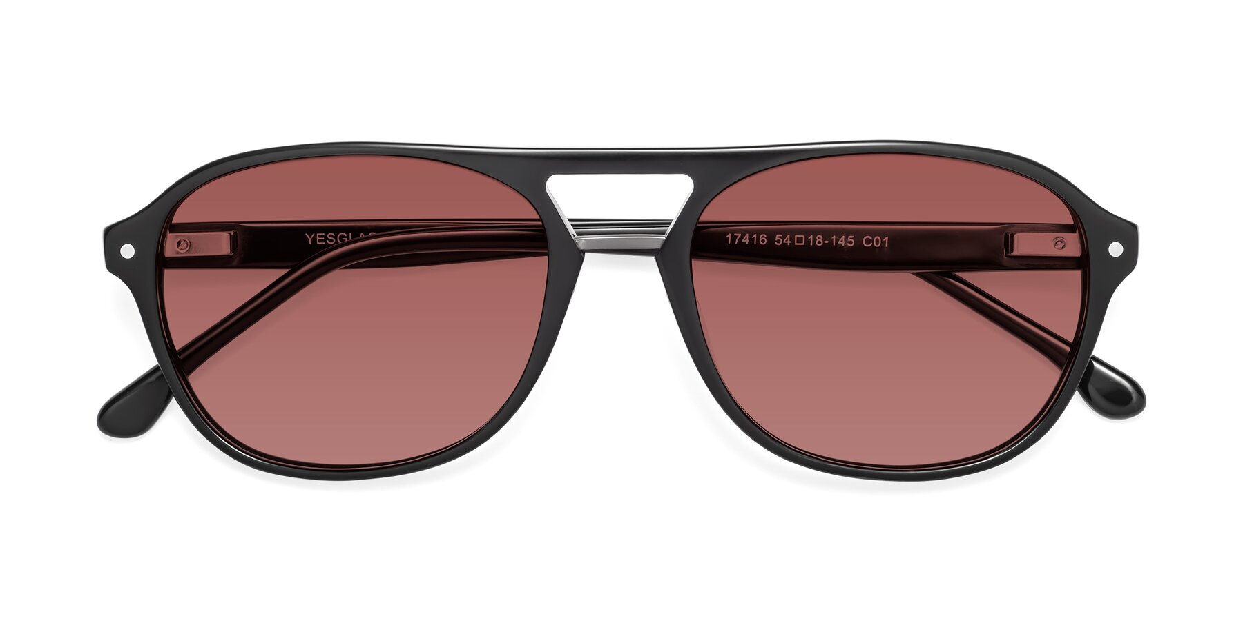 Folded Front of 17416 in Black with Garnet Tinted Lenses