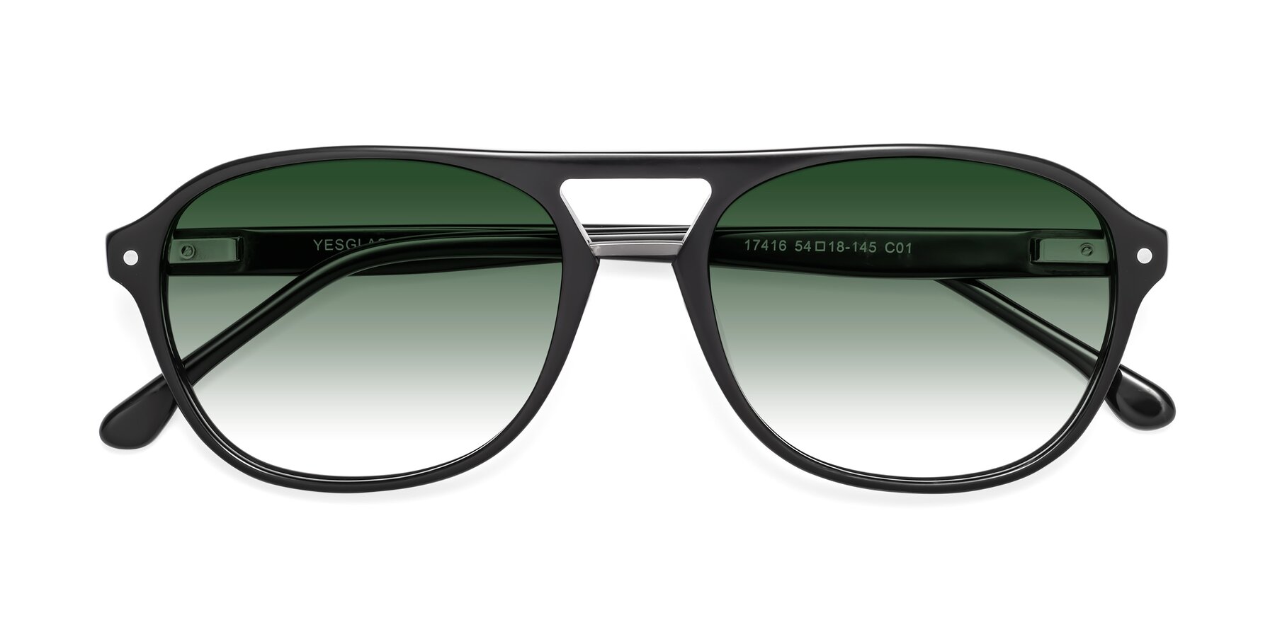 Folded Front of 17416 in Black with Green Gradient Lenses