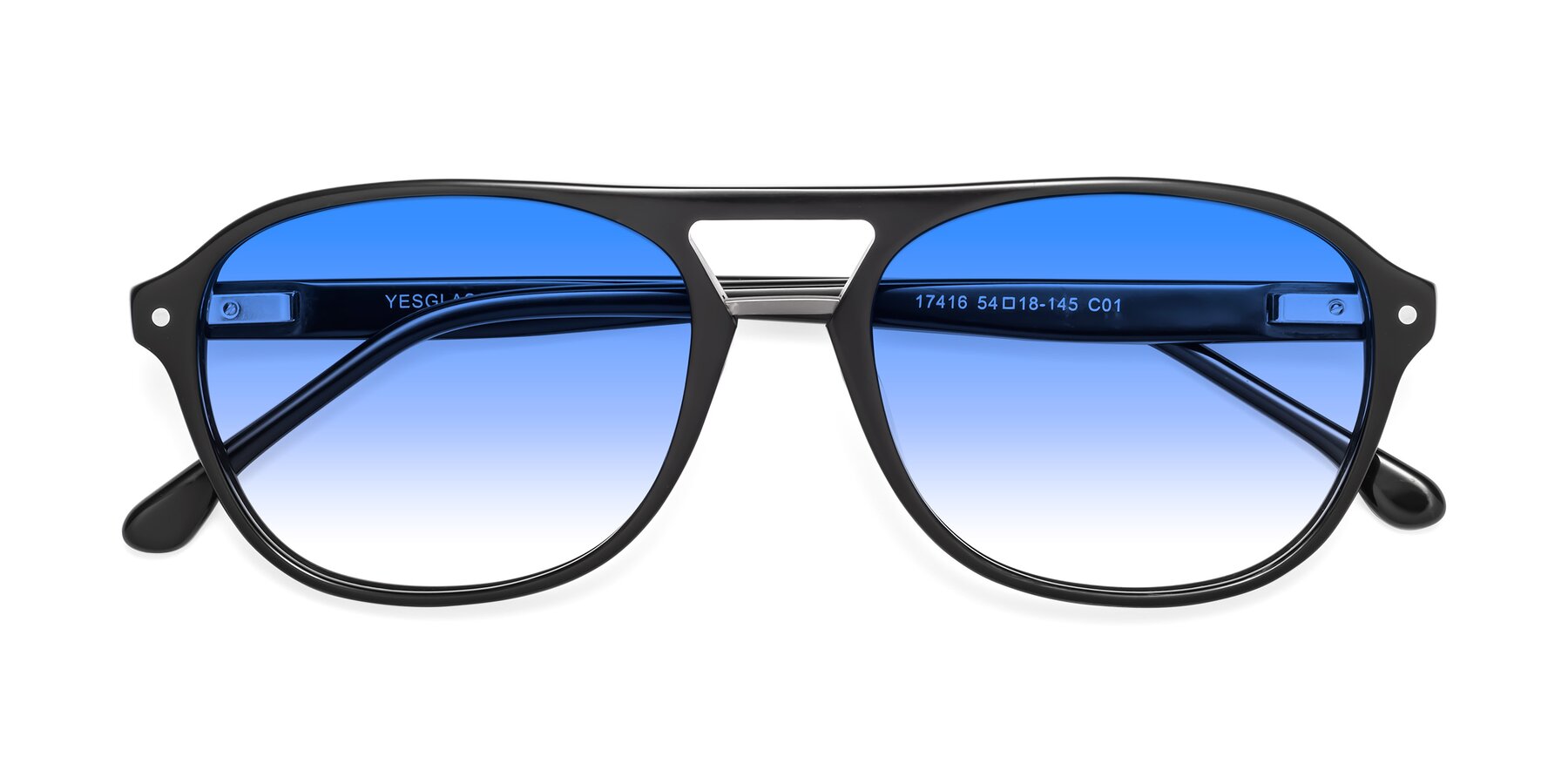 Folded Front of 17416 in Black with Blue Gradient Lenses