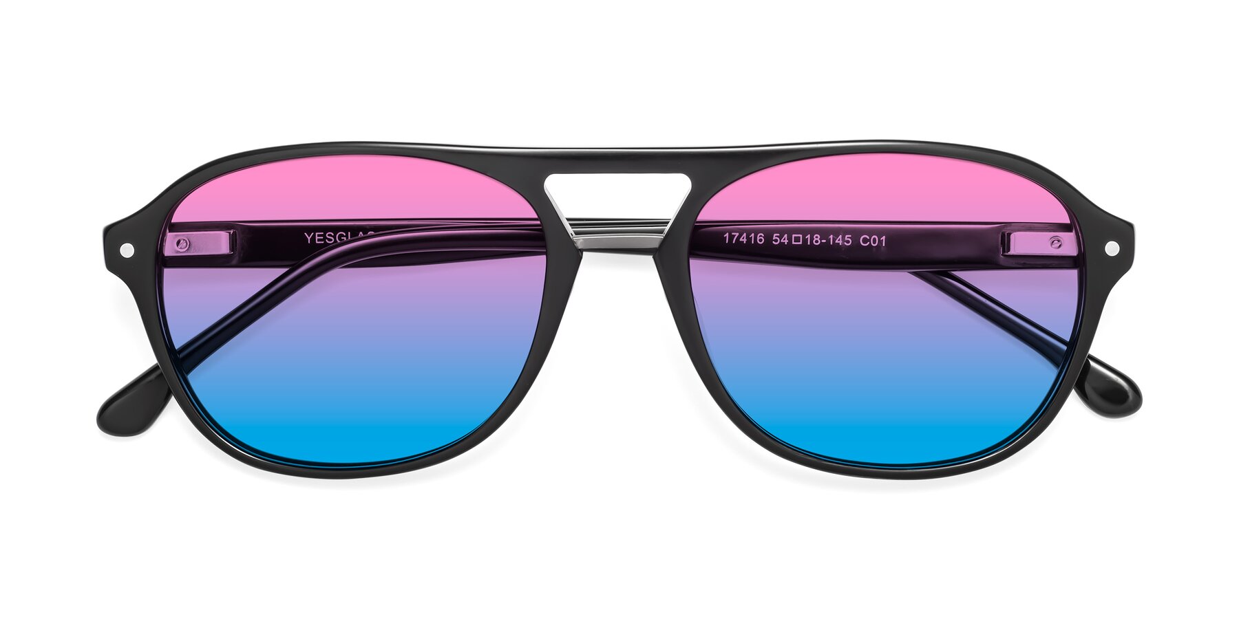 Folded Front of 17416 in Black with Pink / Blue Gradient Lenses