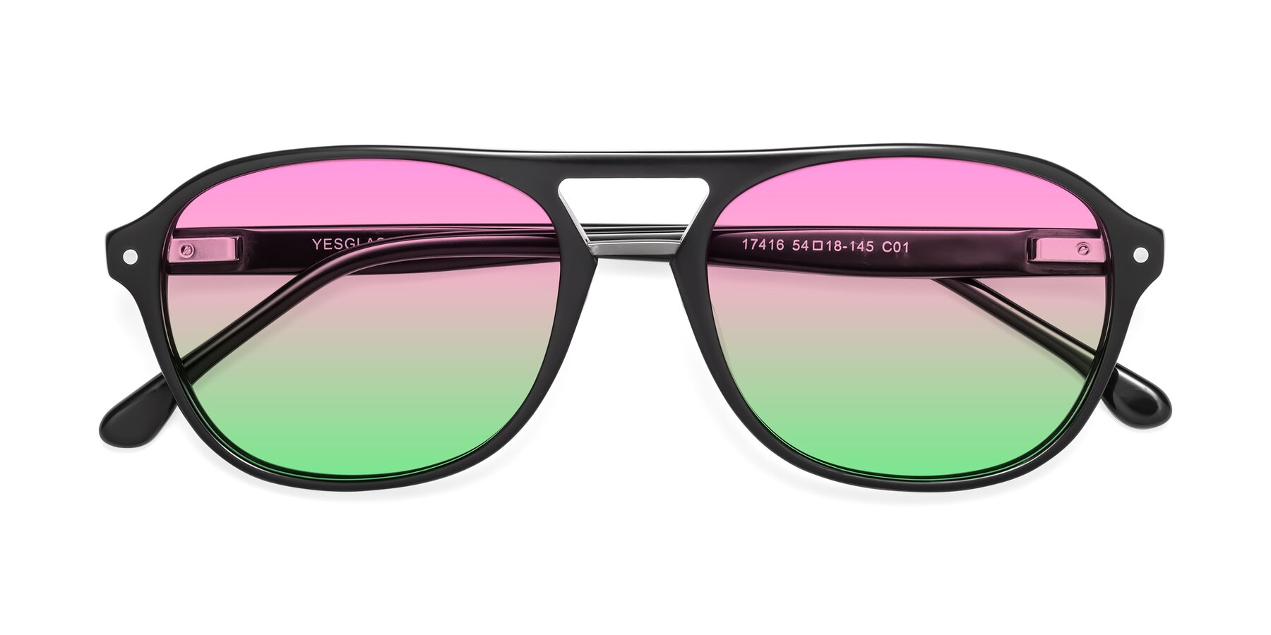 Folded Front of 17416 in Black with Pink / Green Gradient Lenses