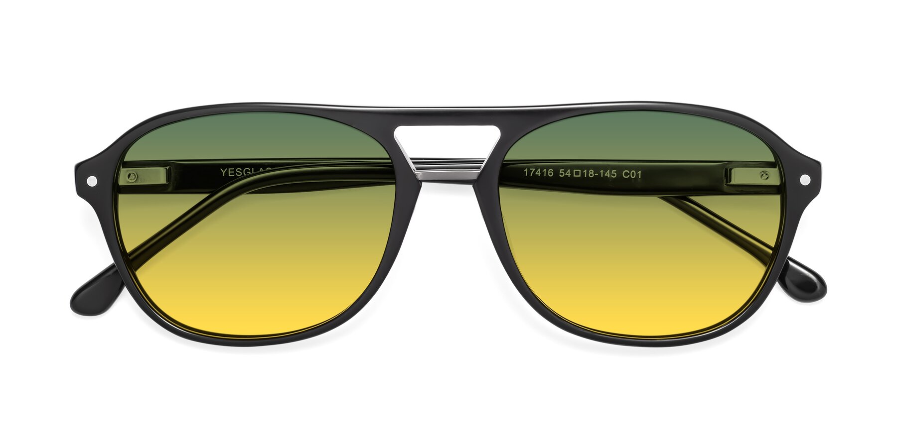 Folded Front of 17416 in Black with Green / Yellow Gradient Lenses