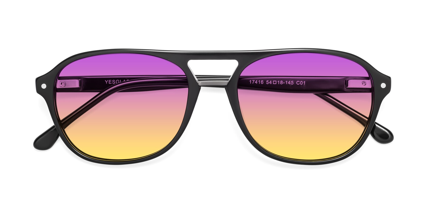Folded Front of 17416 in Black with Purple / Yellow Gradient Lenses