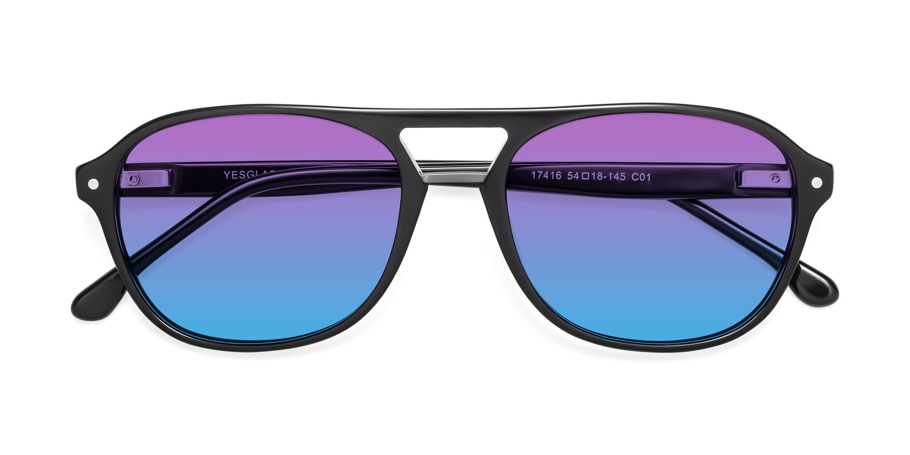 Folded Front of 17416 in Black with Purple / Blue Gradient Lenses