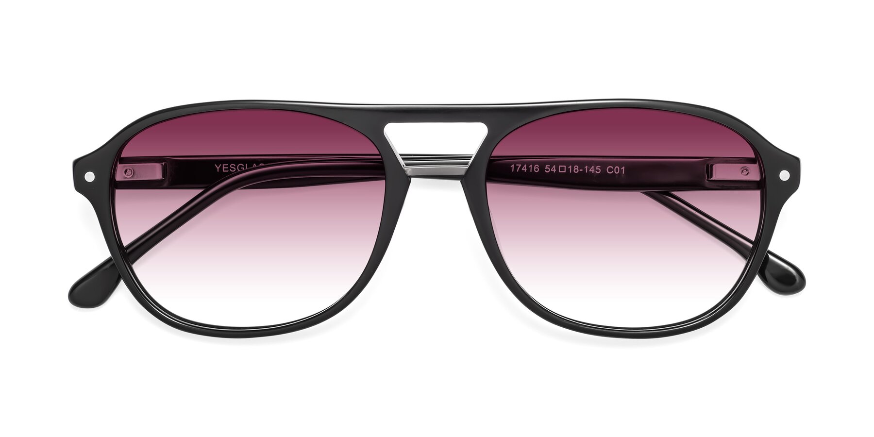 Folded Front of 17416 in Black with Wine Gradient Lenses