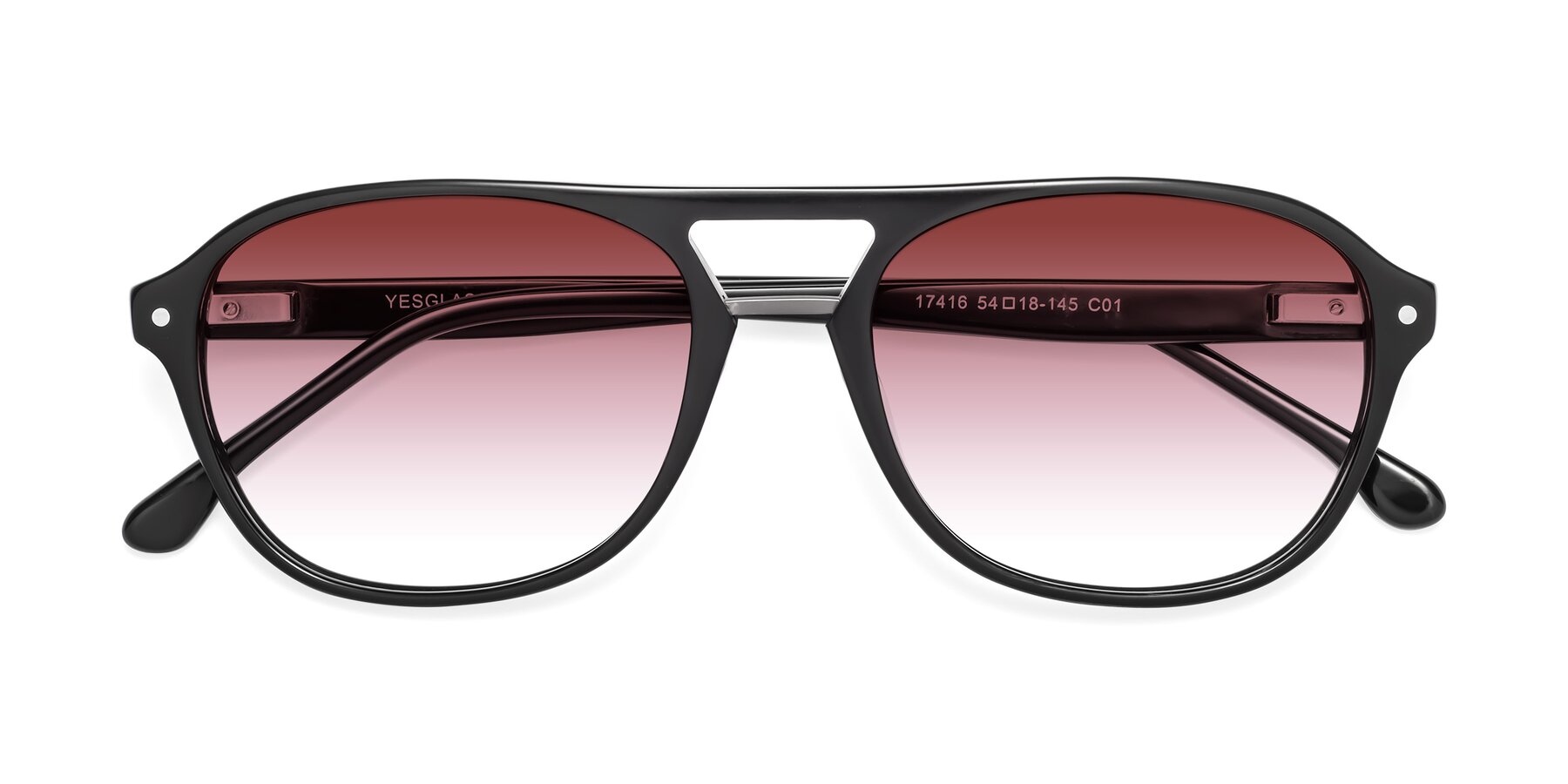 Folded Front of 17416 in Black with Garnet Gradient Lenses