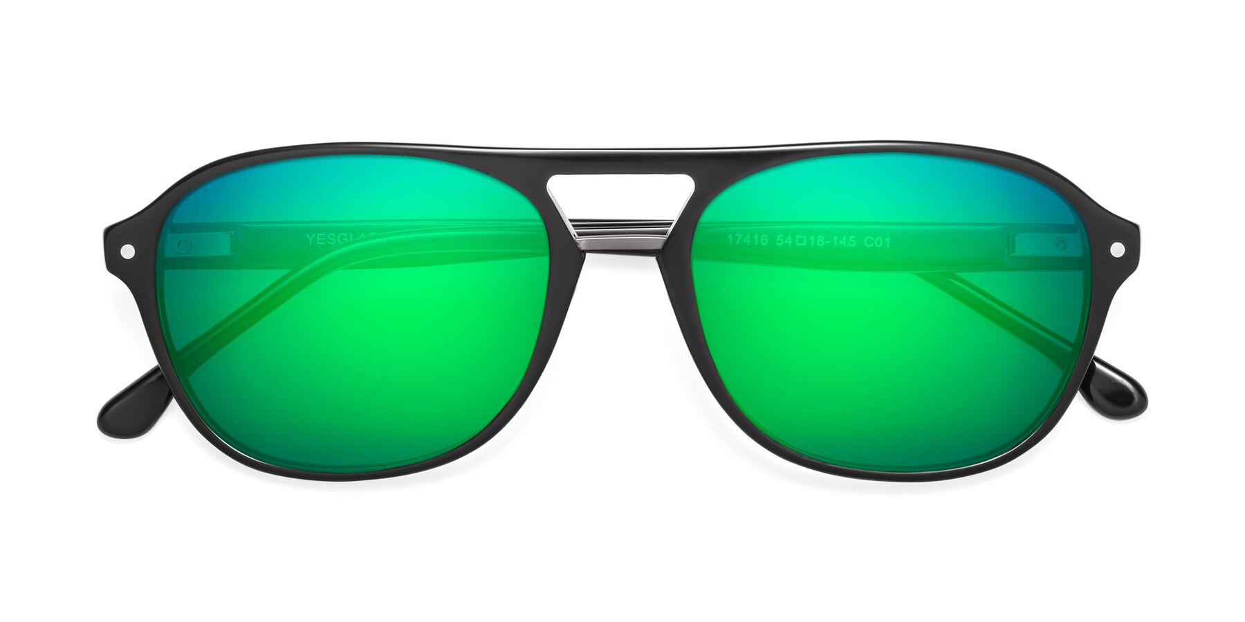 Folded Front of 17416 in Black with Green Mirrored Lenses