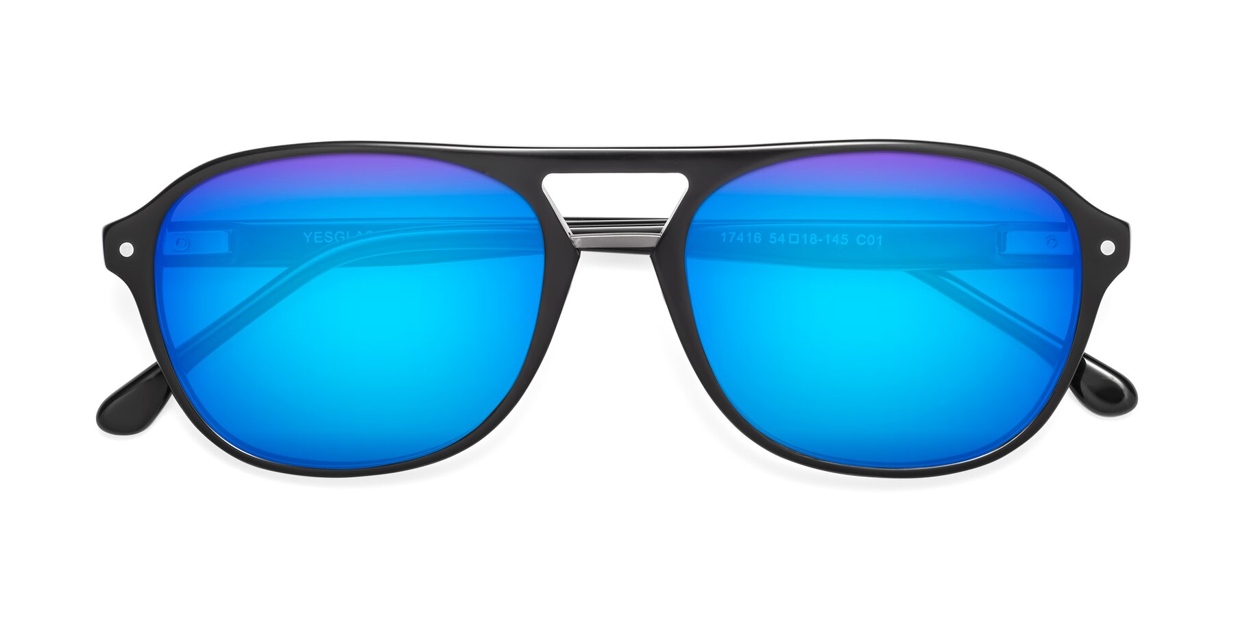 Folded Front of 17416 in Black with Blue Mirrored Lenses