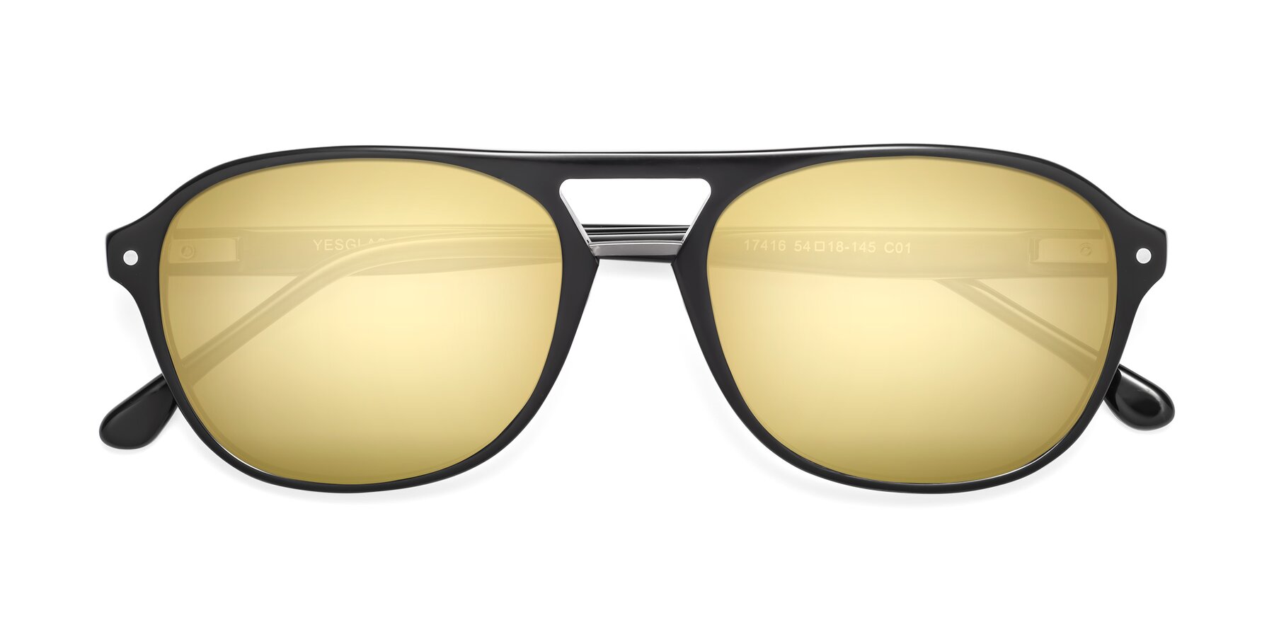 Folded Front of 17416 in Black with Gold Mirrored Lenses
