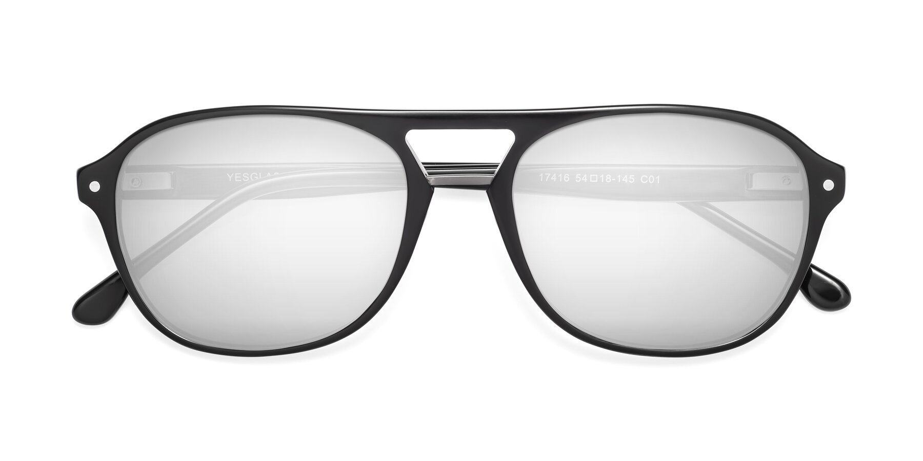 Folded Front of 17416 in Black with Silver Mirrored Lenses