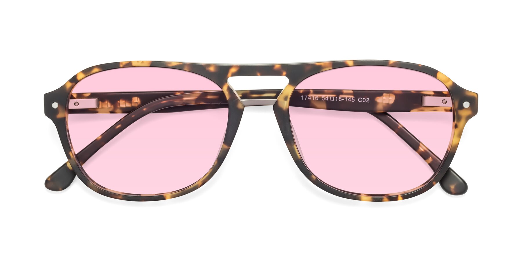 Folded Front of 17416 in Matte Tortoise with Light Pink Tinted Lenses