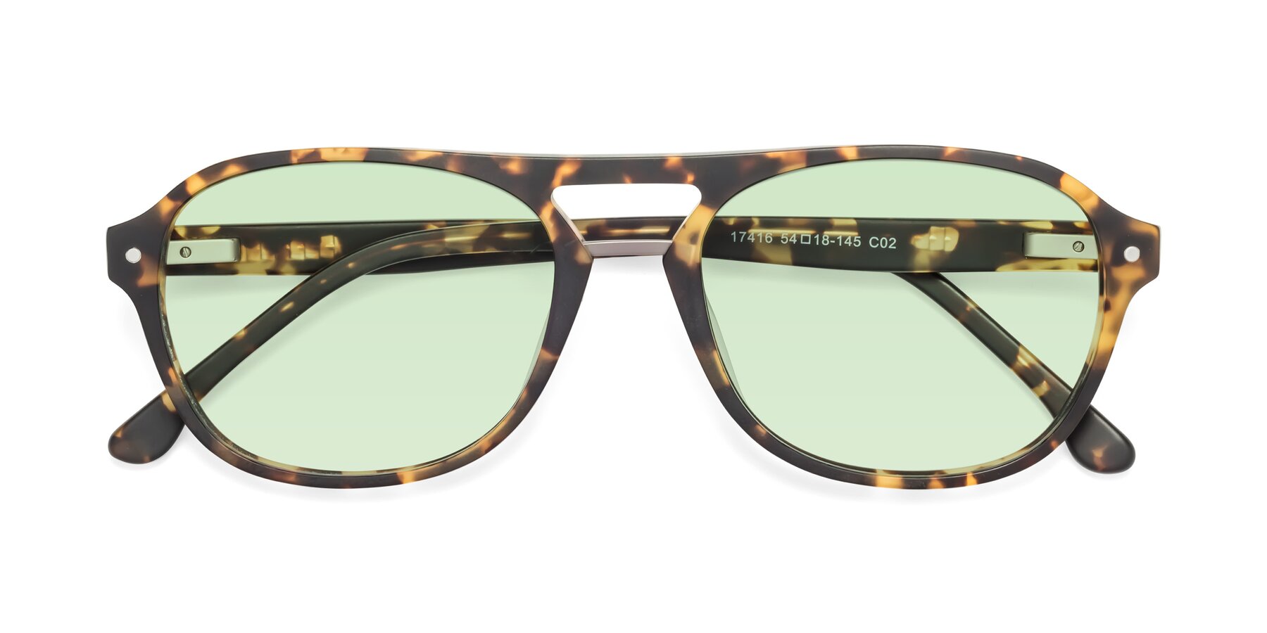 Folded Front of 17416 in Matte Tortoise with Light Green Tinted Lenses