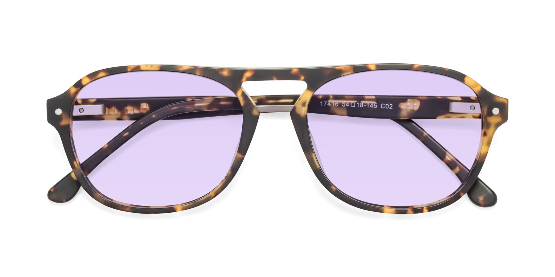 Folded Front of 17416 in Matte Tortoise with Light Purple Tinted Lenses