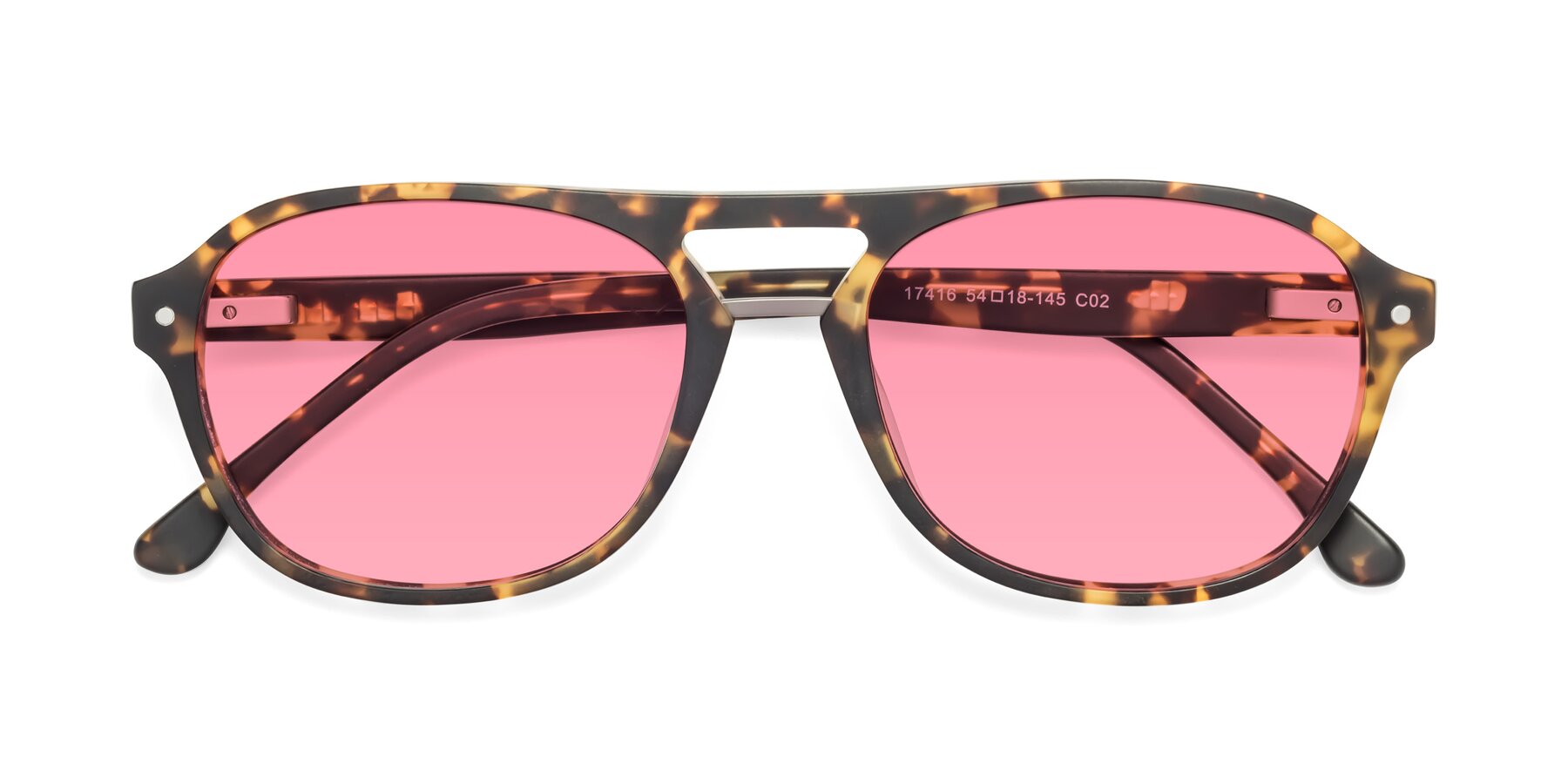 Folded Front of 17416 in Matte Tortoise with Pink Tinted Lenses