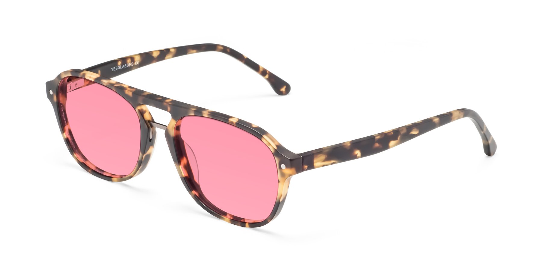 Angle of 17416 in Matte Tortoise with Pink Tinted Lenses