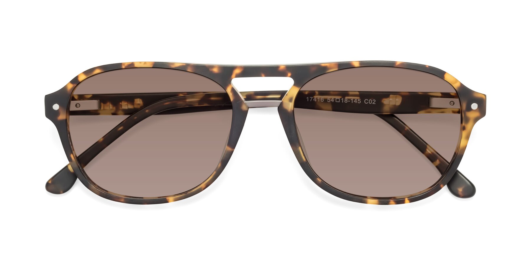 Folded Front of 17416 in Matte Tortoise with Medium Brown Tinted Lenses