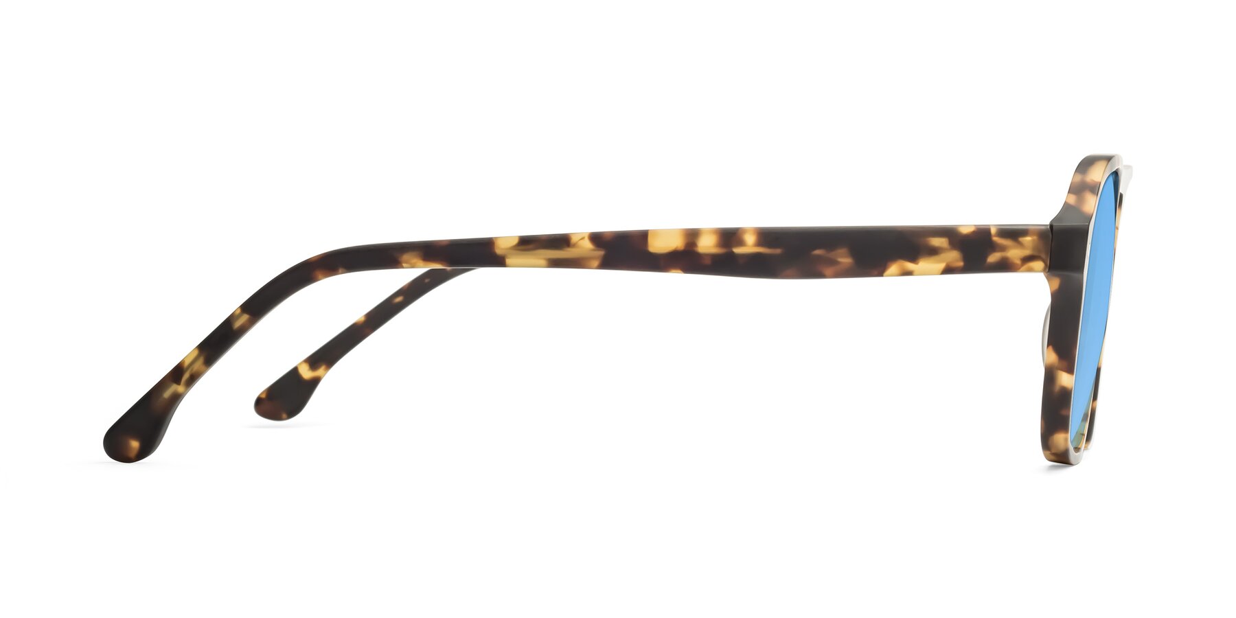Side of 17416 in Matte Tortoise with Medium Blue Tinted Lenses
