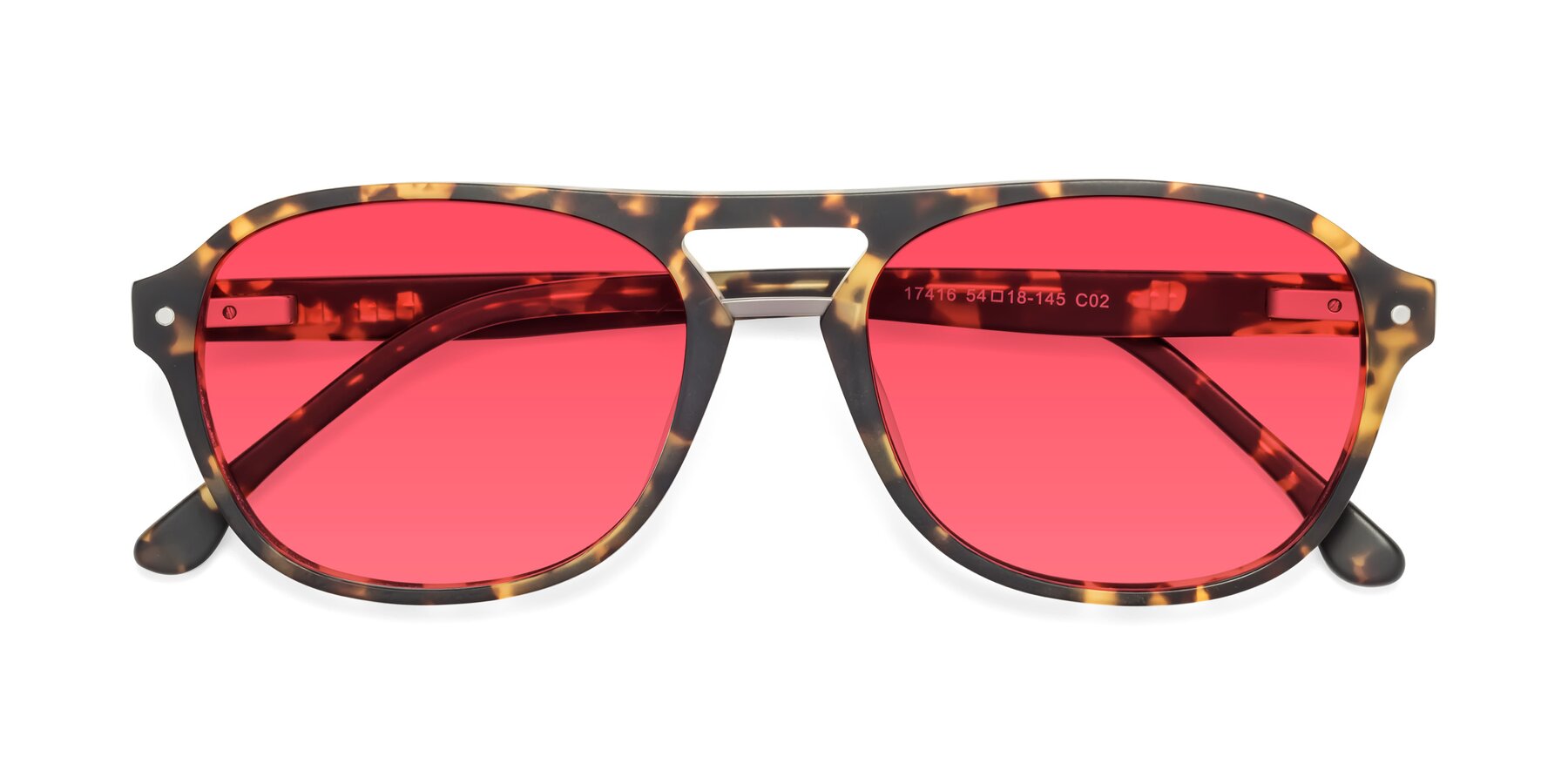 Folded Front of 17416 in Matte Tortoise with Red Tinted Lenses
