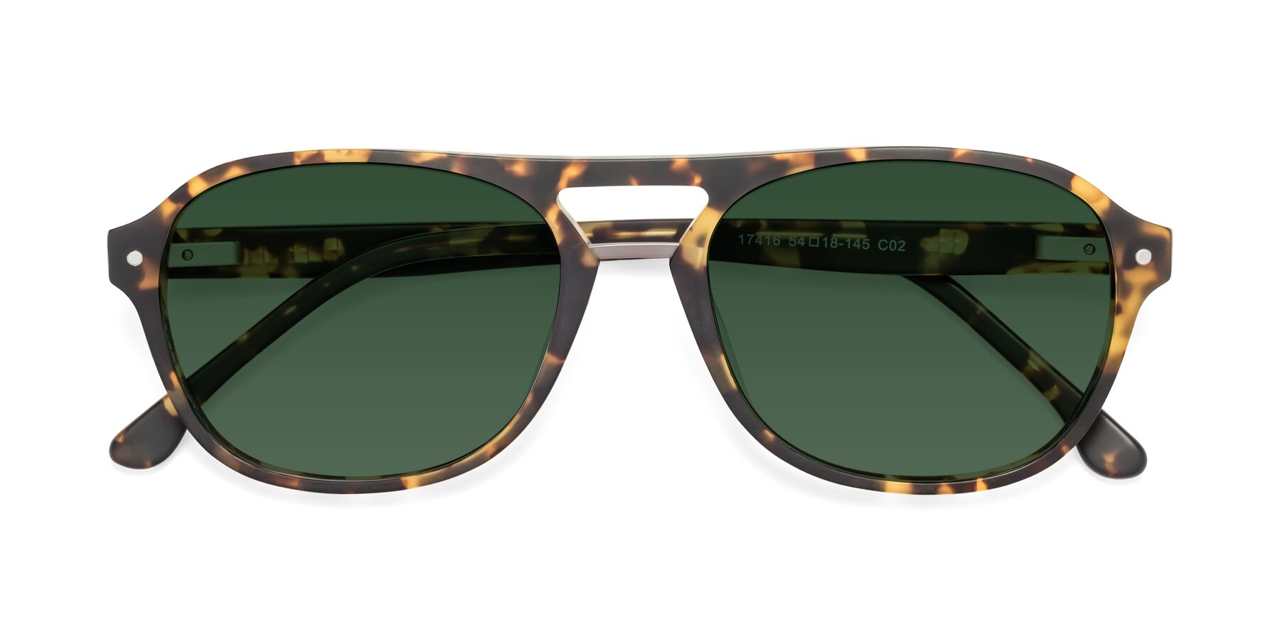 Folded Front of 17416 in Matte Tortoise with Green Tinted Lenses