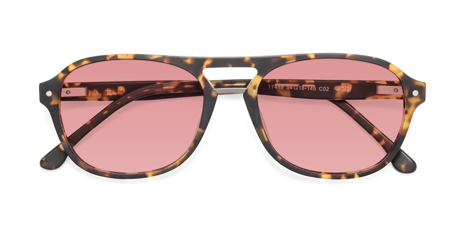 Folded Front of 17416 in Matte Tortoise with Medium Garnet Tinted Lenses