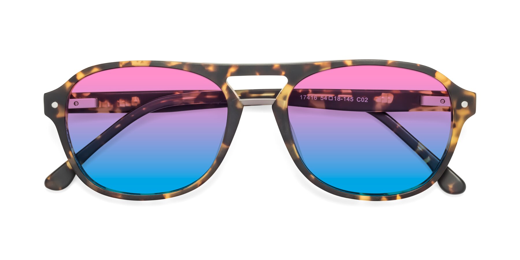 Folded Front of 17416 in Matte Tortoise with Pink / Blue Gradient Lenses