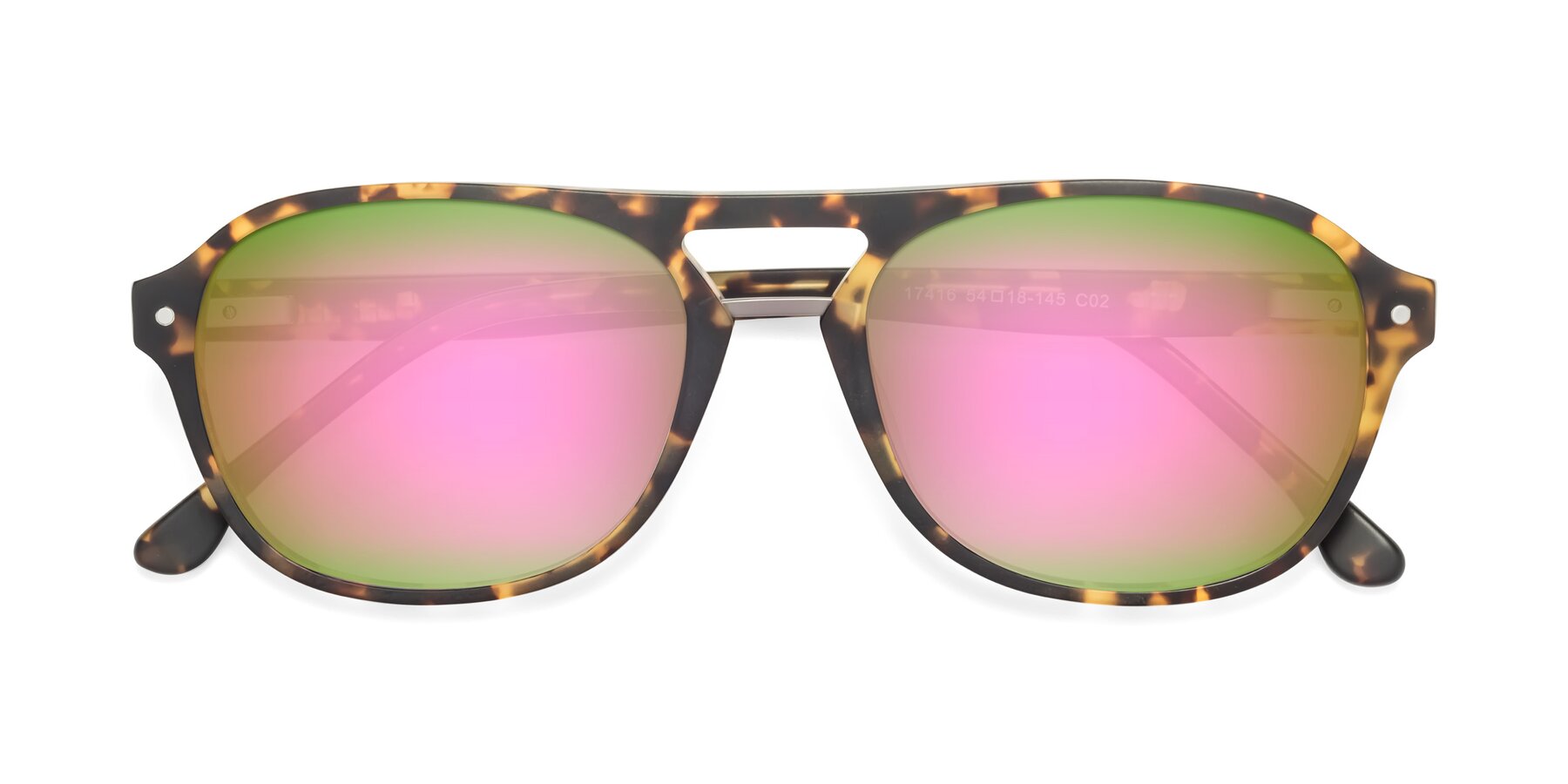 Folded Front of 17416 in Matte Tortoise with Pink Mirrored Lenses